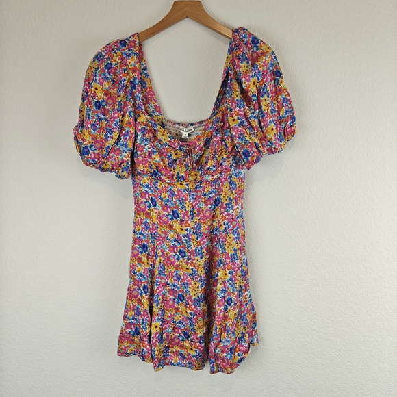 For Love & Lemons Sasha Mini Dress Blue Dizzy Floral Puff Sleeves Size Small - Picture 5 of 16